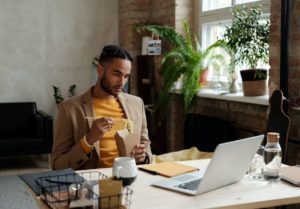 Man taking a break while working at home.